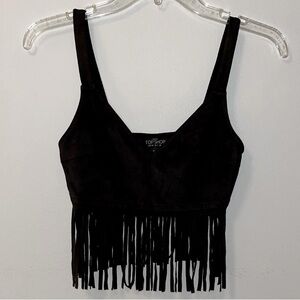 Topshop Black Fringe Crop Top